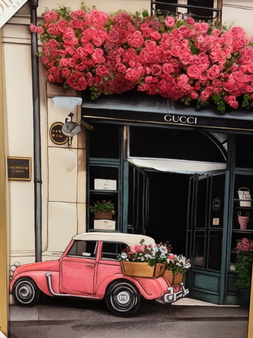 New- Gucci Vintage Car At Boutique - Shadow Box Framed Art Print by Yas Oliver